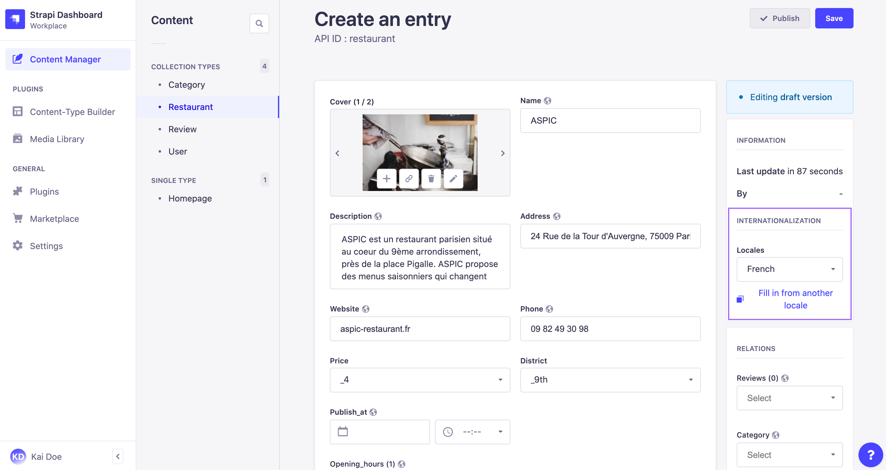 Edit view of a localizable content-type